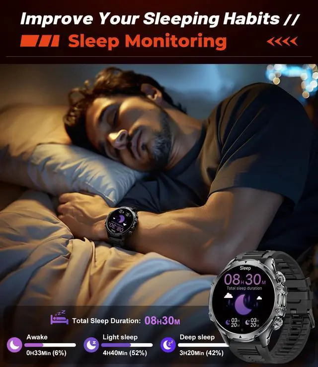 Alt view image 7 of 7 - JAYSUING Smart Watches for Men(Answer/Make Calls) with LED Flashlight, 1.85" HD Screen Outdoor Sports Smartwatch,800mAh Battery,Heart Rate/Sleep Monitor 5ATM Waterproof Fitness Tracker for Android iOS