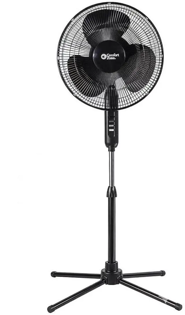 Main image of 16-Inch Oscillating Pedestal Fan 3-Speed High-Velocity Cooling, Adjustable Height & Tilt, Quad-Pod Folding Base, Black ETL Listed