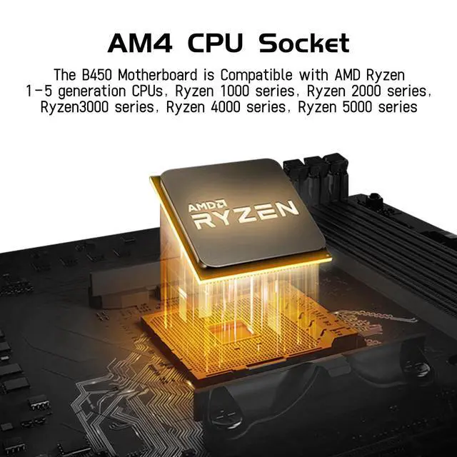 Alt view image 2 of 5 - SHANGZHOAYUAN B450 AM4-K Motherboard AMD Gaming Motherboard for Ryzen 1-5th gen Processors (M-ATX, DDR4 Max 128GB, NVME M.2, PCIe 3.0, SATA 3.0, USB 3.0, HDMI-Compatible, DP, Gigabit LAN)