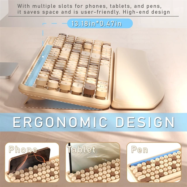 Alt view image 4 of 5 - Wireless Keyboard and Mouse Combo with Phone Holder (Milk Tea)