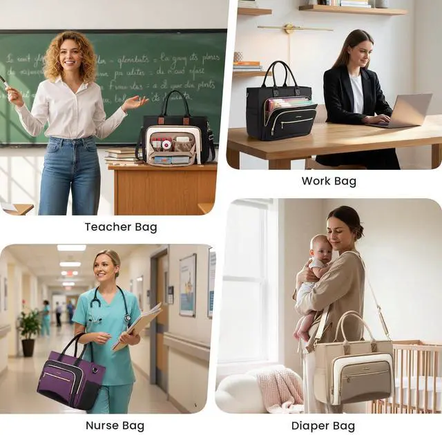 Alt view image 2 of 5 - LOVEVOOK Teacher Tote Bag for Women,Laptop bag with Large Cup Holder,Work bag with Accordion File Organizer Pocket,Multi-Pockets Professional Diaper Bag Nurse Bag,Handbag Purse for Work,College,Daily