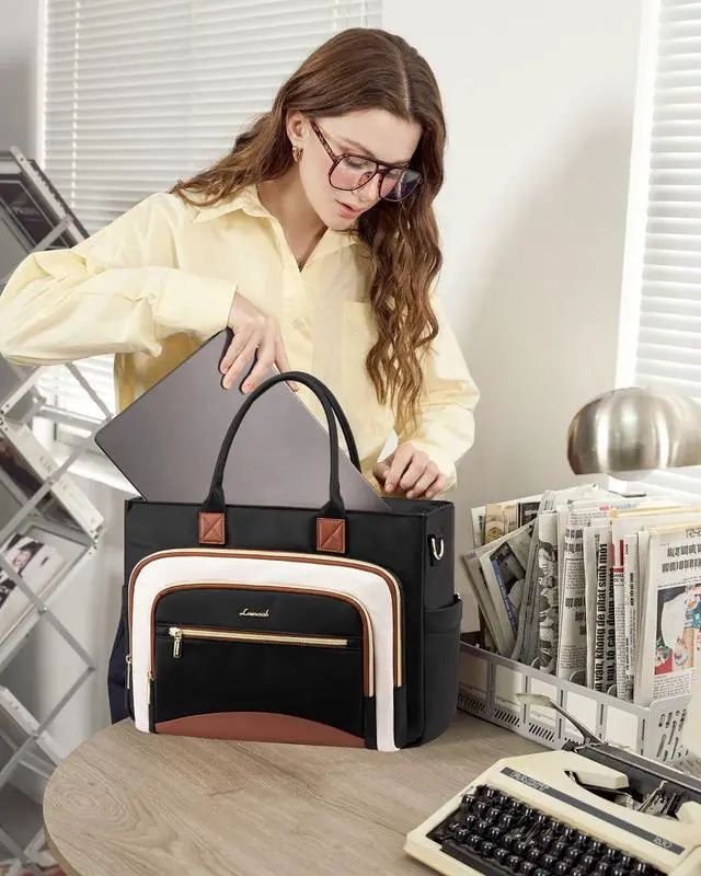 Alt view image 3 of 5 - LOVEVOOK Teacher Tote Bag for Women,Laptop bag with Large Cup Holder,Work bag with Accordion File Organizer Pocket,Multi-Pockets Professional Diaper Bag Nurse Bag,Handbag Purse for Work,College,Daily