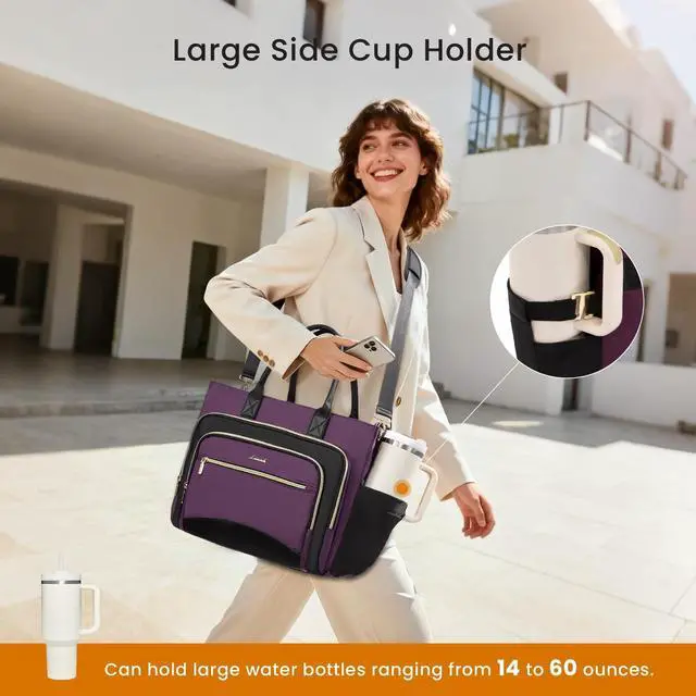 Alt view image 4 of 5 - LOVEVOOK Teacher Tote Bag for Women,Laptop bag with Large Cup Holder,Work bag with Accordion File Organizer Pocket,Multi-Pockets Professional Diaper Bag Nurse Bag,Handbag Purse for Work,College,Daily