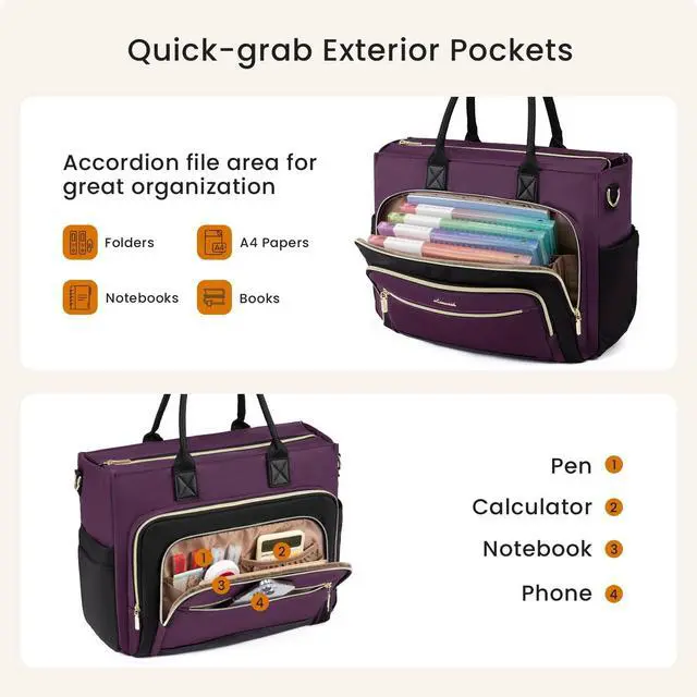 Alt view image 5 of 5 - LOVEVOOK Teacher Tote Bag for Women,Laptop bag with Large Cup Holder,Work bag with Accordion File Organizer Pocket,Multi-Pockets Professional Diaper Bag Nurse Bag,Handbag Purse for Work,College,Daily