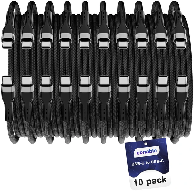 Main image of USB Type C Cable (8FT, 10 Pack), USB C to USB-C 3A Fast Charging Cord, Bulk