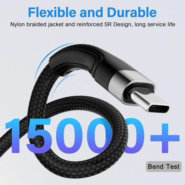 Alt view image 3 of 5 - USB Type C Cable (8FT, 10 Pack), USB C to USB-C 3A Fast Charging Cord, Bulk