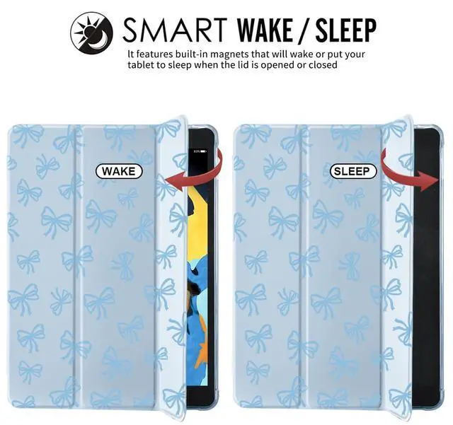 Alt view image 4 of 5 - JOYLAND Blue Pad Case for iPad 7th/8th/9th Generation (2019/2020/2021) 10.2",with Pencil Holder-Auto Wake/Sleep,Blue Bow Anti-Scratch Shockproof Premium Folio Stand Case