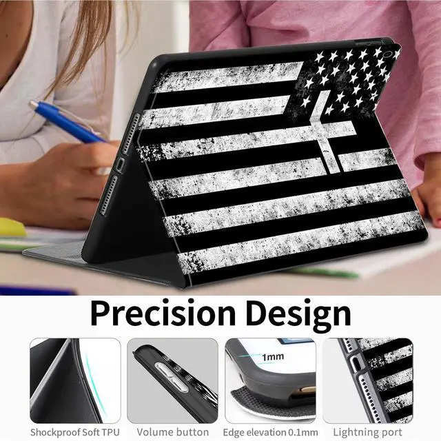 Alt view image 4 of 5 - RAUEDWDJS for All-New Fire HD 10 Tablet (13th Generation,2023 Release) 10.1" Case-PU Leather Slim Standing Smart Cover Case with Auto Sleep/Wake-Black White Flag