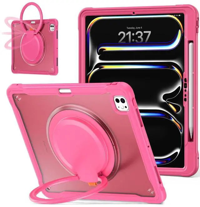Main image of Batianda for iPad Pro 11 inch Case 2025 M5 2024 M4 Chip Lightweight Dual-Layer Protective Tablet Cover, Durable Shock-Absorbing Corners with 360 Rotating Kickstand Ring Built-in Pen Slot, Pink