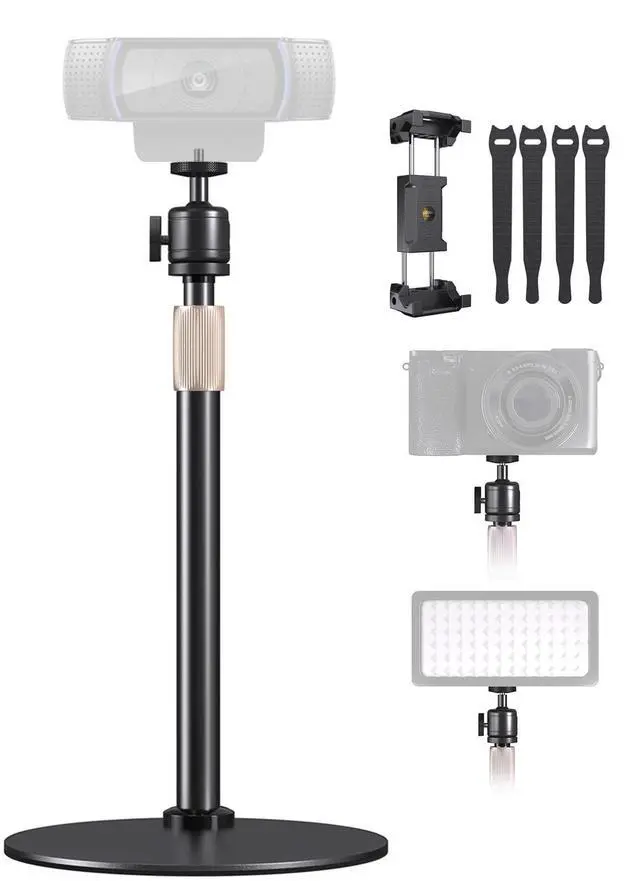Main image of Upgraded Webcam Stand for Desk, Telescopic Webcam Tripod Mount with Ball Head, Compatible with Logitech Camera C922 C930e C920S C920 C615 C960 C920x BRIO 4K NexiGo N60, Phone Holder with 1/4" T