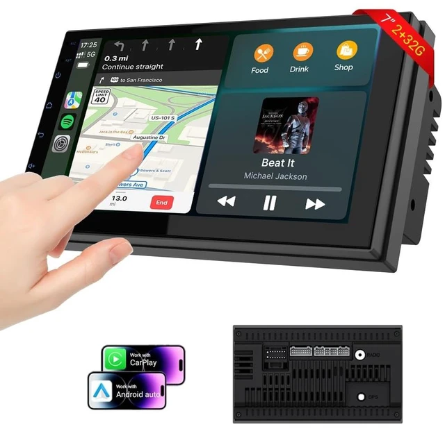 Main image of Haudio 7 Inch Double DIN Car Stereo, Wireless Apple CarPlay & Android Auto, Android 13 Touchscreen Car Radio with GPS Navigation, 2GB+32GB, Steering Wheel Control, No Backup Camera