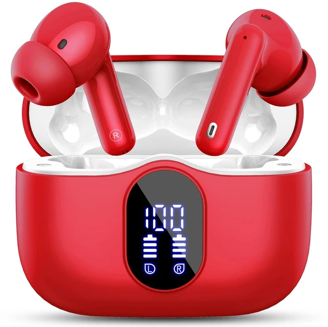 Main image of Wireless Earbuds, Bluetooth 5.4 Headphones Bass Stereo/Clear Calls, Red