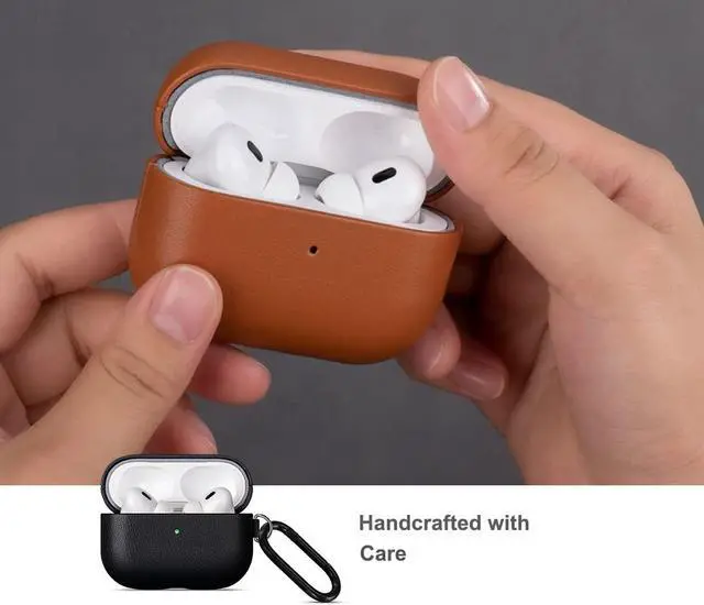 Alt view image 3 of 5 - Lopie Leather Case for AirPods Pro 3rd Generation with Keychain & Cleaner Kit, Handmade for AirPods Pro 3 Leather Case Cover, Protective Hard Shell Cover, Fully-Wrapped with Top Gr