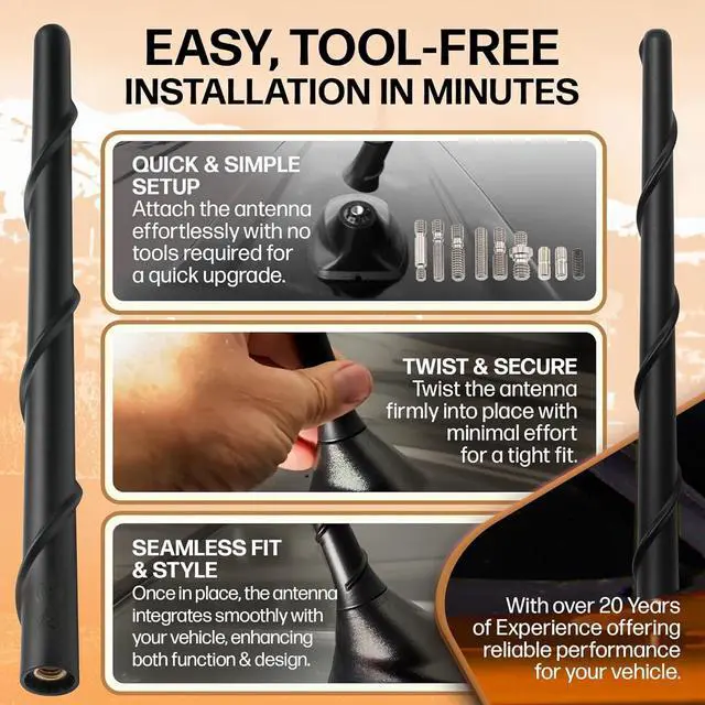 Alt view image 2 of 5 - Votex Universal 8" Short Rubber Black Antenna Kit - Flexible, Durable, Enhanced Signal Reception, Copper Coil, Stainless Steel Threading, Fits Cars, Trucks, SUVs, Easy Installation - SKU A296VOTEX