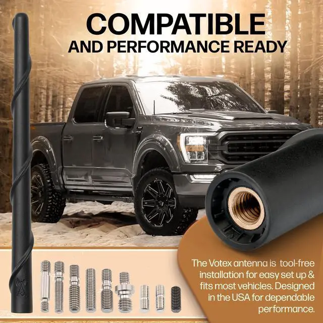 Alt view image 5 of 5 - Votex Universal 8" Short Rubber Black Antenna Kit - Flexible, Durable, Enhanced Signal Reception, Copper Coil, Stainless Steel Threading, Fits Cars, Trucks, SUVs, Easy Installation - SKU A296VOTEX