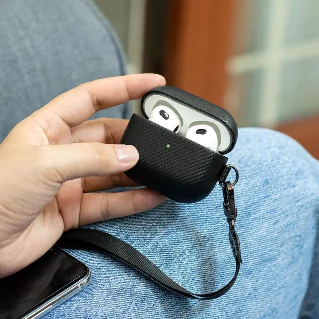 Alt view image 3 of 5 - LOPIE Handmade Case with Lanyard for AirPods 3 (Released in 2021), Built-in Magnets for MagSafe Charging, Carbon Fiber Style Case Cover for Gen 3 AirPods (Not for AirPod Pro 3rd Generation) - Black