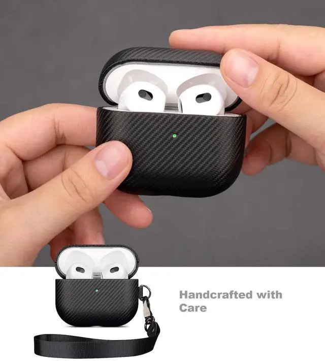 Alt view image 5 of 5 - LOPIE Handmade Case with Lanyard for AirPods 3 (Released in 2021), Built-in Magnets for MagSafe Charging, Carbon Fiber Style Case Cover for Gen 3 AirPods (Not for AirPod Pro 3rd Generation) - Black