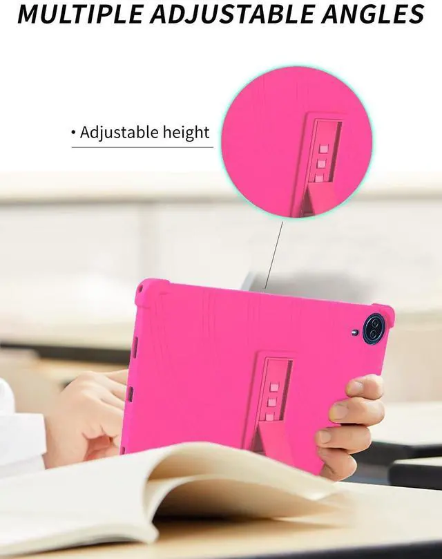Alt view image 3 of 5 - Case for Urao G140L Tablet 14 inch Android 15 Tablet,WUNIAK Shock Proof Lightweight Stand Rubber Shell Protective Cover,Kids Friendly Soft Silicone Adjustable Stand Cover,Rose Red.