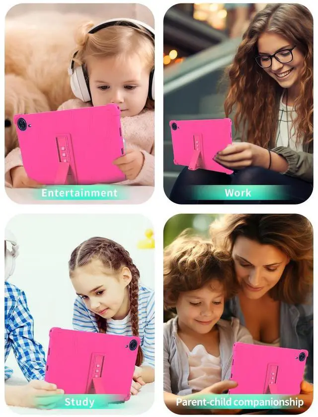 Alt view image 5 of 5 - Case for Urao G140L Tablet 14 inch Android 15 Tablet,WUNIAK Shock Proof Lightweight Stand Rubber Shell Protective Cover,Kids Friendly Soft Silicone Adjustable Stand Cover,Rose Red.