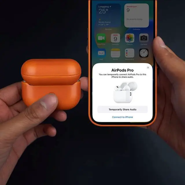Alt view image 2 of 5 - Maogoam for AirPods Pro 2 Leather Case Cover with Button, Genuine Crystal Vegetable Tanned Oil Wax Leather Case for AirPods Pro 2nd Generation, Elegant Style, Front LED Visible, Or