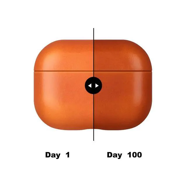 Alt view image 5 of 5 - Maogoam for AirPods Pro 2 Leather Case Cover with Button, Genuine Crystal Vegetable Tanned Oil Wax Leather Case for AirPods Pro 2nd Generation, Elegant Style, Front LED Visible, Or