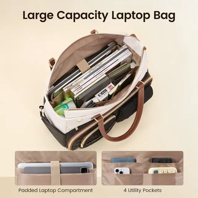 Alt view image 3 of 5 - LOVEVOOK Tote Bag, Work Bags for Women with Large Cup Holder, Large Capacity Teacher Tote with Multi Pockets, Nurse Diaper Tote with Padded Laptop Compartment, 17.3 Inch Khaki Beige
