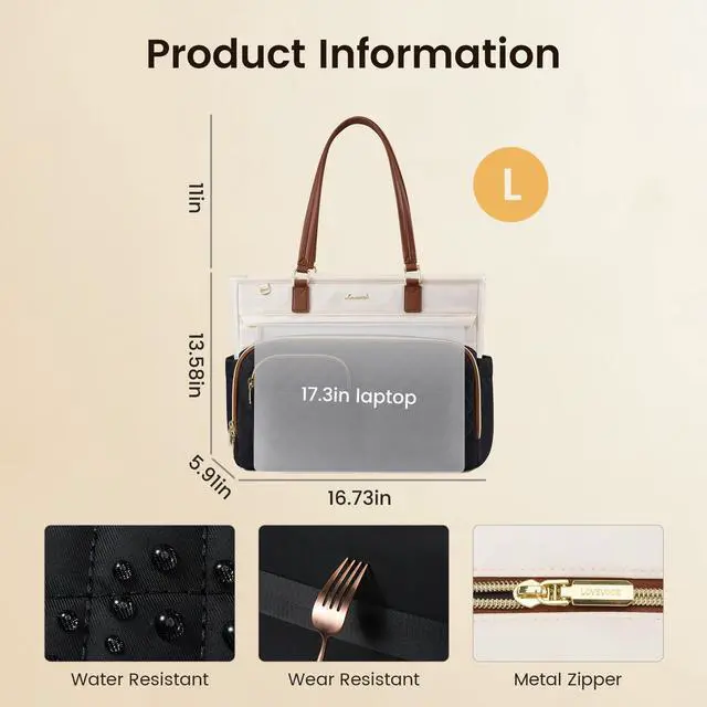 Alt view image 5 of 5 - LOVEVOOK Tote Bag, Work Bags for Women with Large Cup Holder, Large Capacity Teacher Tote with Multi Pockets, Nurse Diaper Tote with Padded Laptop Compartment, 17.3 Inch Khaki Beige