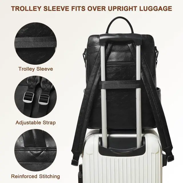Alt view image 4 of 5 - Shrrie Laptop Backpack for Women 15.6 inch,Travel Leather Backpack Purse Nurse Teacher Carry on Backpack Computer Bag,Professional Water-Resistant College Business Work Casual Daypack,Black