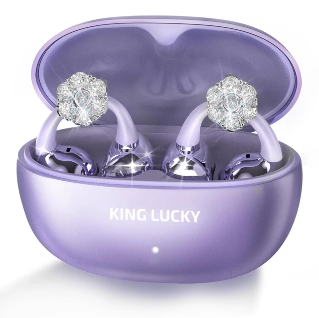 Main image of King Lucky i21 Open Ear Clip On Earbuds Wireless Bluetooth Ear Clip Headphones with Mic,Noise Cancelling, Waterproof IPX4,for Small Ears,Perfect for Running,Sports,and Glasses Wearers (07-Viole