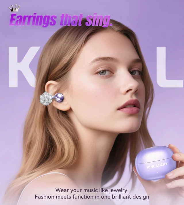 Alt view image 2 of 5 - King Lucky i21 Open Ear Clip On Earbuds Wireless Bluetooth Ear Clip Headphones with Mic,Noise Cancelling, Waterproof IPX4,for Small Ears,Perfect for Running,Sports,and Glasses Wearers (07-Viole