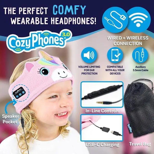 Alt view image 2 of 5 - Toddler Headphones Wireless, Kids Bluetooth Earphones, Safe Volume - Wired School Headphones for Kids with 3.5 MM Jack and Travel Bag - Toddler Airplane Accessories for Boys & Girls - Pink Unic