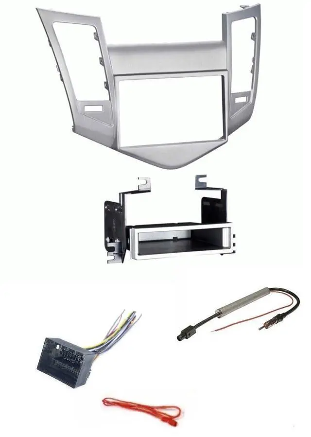 Main image of Generic Silver Single or Double Din Car Stereo Kit, Wire Harness, and AM/FM Radio Antenna Adapter Combo -Made for 2011 2012 2013 2014 2015 Chevrolet Cruze -No Bose/No Factory External Amp Vehicles