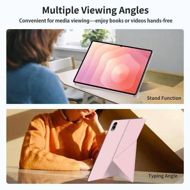 Alt view image 4 of 5 - Case for Galaxy Tab S11 Ultra 14.6 Inch,HUKWIMO Detachable Dual-Side Magnetic Cover with Fold Stand Slim Lightweight Auto Sleep/Wake, Shockproof PU Leather Smart Folio,Multi-Angle Viewing,Pink