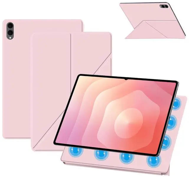 Main image of Case for Galaxy Tab S11 Ultra 14.6 Inch,HUKWIMO Detachable Dual-Side Magnetic Cover with Fold Stand Slim Lightweight Auto Sleep/Wake, Shockproof PU Leather Smart Folio,Multi-Angle Viewing,Pink