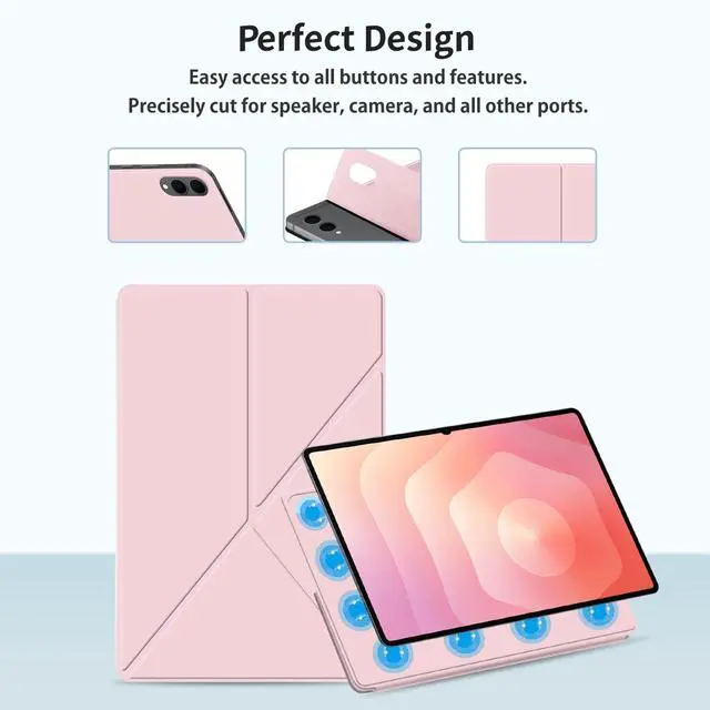 Alt view image 3 of 5 - Case for Galaxy Tab S11 Ultra 14.6 Inch,HUKWIMO Detachable Dual-Side Magnetic Cover with Fold Stand Slim Lightweight Auto Sleep/Wake, Shockproof PU Leather Smart Folio,Multi-Angle Viewing,Pink
