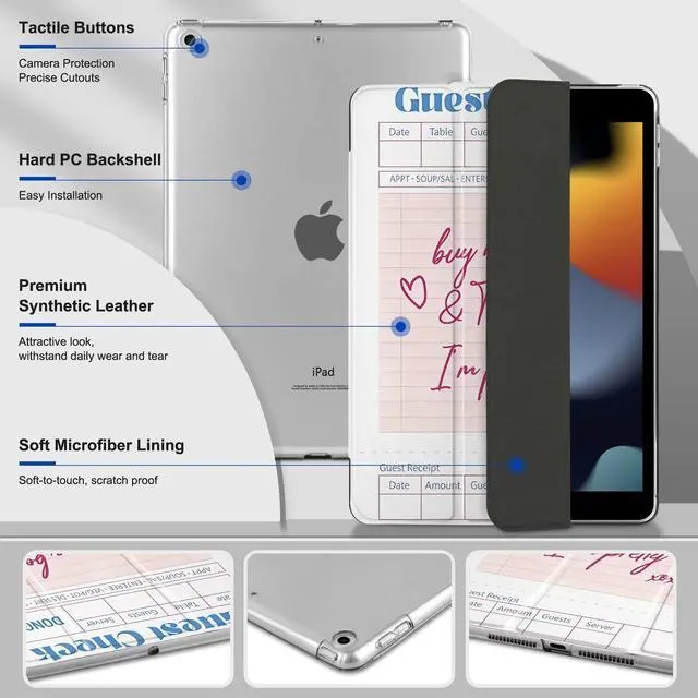 Alt view image 3 of 5 - DONGKE Compatible with iPad 10.2 Inch Case 2021 2020 2019, Smart Lightweight Trifold Stand Hard Plastic Transparent Cover Support Auto Sleep/Wake for iPad 10.2" 9th/8th/7th Gen - Guest Check
