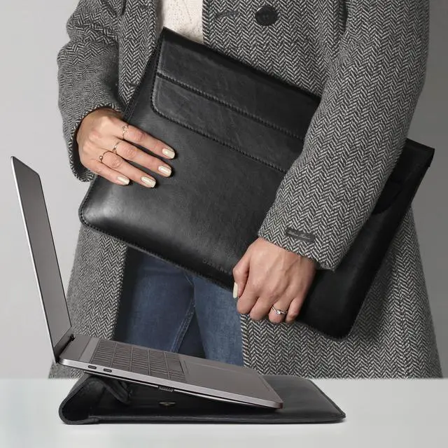 Main image of DAREhue 13" 14" 15" 16" Genuine Full Grain Leather Laptop Sleeve with Built-in Stand & Padding (Fits MacBook Air/Pro & Other 13.3/13.6/14.2/15.6 inch Laptops) (Black, 13 - 14)