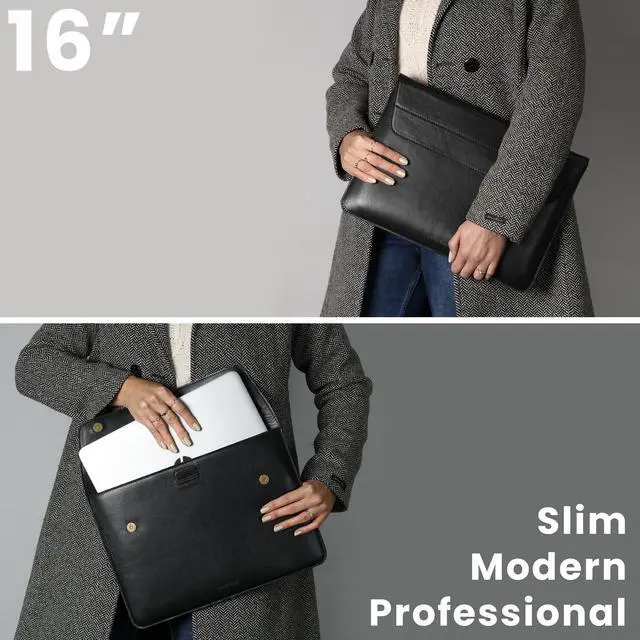 Alt view image 4 of 5 - DAREhue 13" 14" 15" 16" Genuine Full Grain Leather Laptop Sleeve with Built-in Stand & Padding (Fits MacBook Air/Pro & Other 13.3/13.6/14.2/15.6 inch Laptops) (Black, 13 - 14)