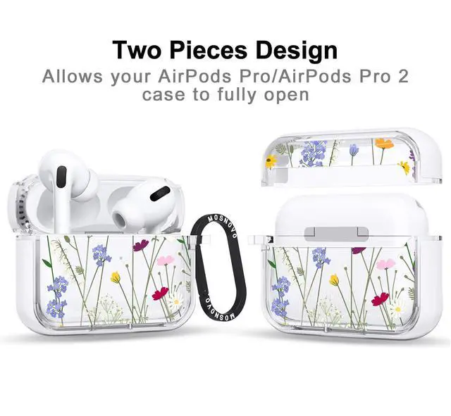 Alt view image 2 of 5 - MOSNOVO for Airpods Pro & Airpods Pro 2 Case, Protective Clear Case with Shockproof Dual Layer Hard Luxe Metal Ring Designed for Airpods Pro 2 Generation - Floral Garden