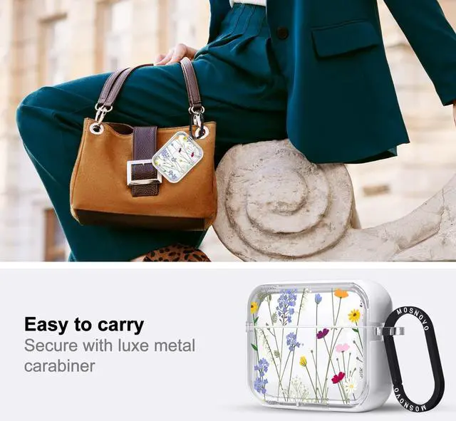 Alt view image 3 of 5 - MOSNOVO for Airpods Pro & Airpods Pro 2 Case, Protective Clear Case with Shockproof Dual Layer Hard Luxe Metal Ring Designed for Airpods Pro 2 Generation - Floral Garden