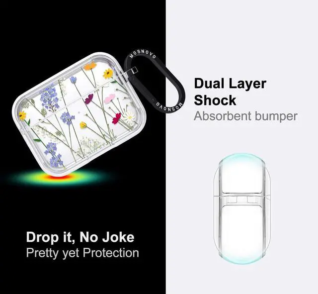 Alt view image 4 of 5 - MOSNOVO for Airpods Pro & Airpods Pro 2 Case, Protective Clear Case with Shockproof Dual Layer Hard Luxe Metal Ring Designed for Airpods Pro 2 Generation - Floral Garden
