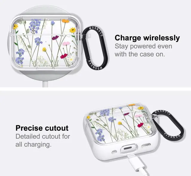 Alt view image 5 of 5 - MOSNOVO for Airpods Pro & Airpods Pro 2 Case, Protective Clear Case with Shockproof Dual Layer Hard Luxe Metal Ring Designed for Airpods Pro 2 Generation - Floral Garden