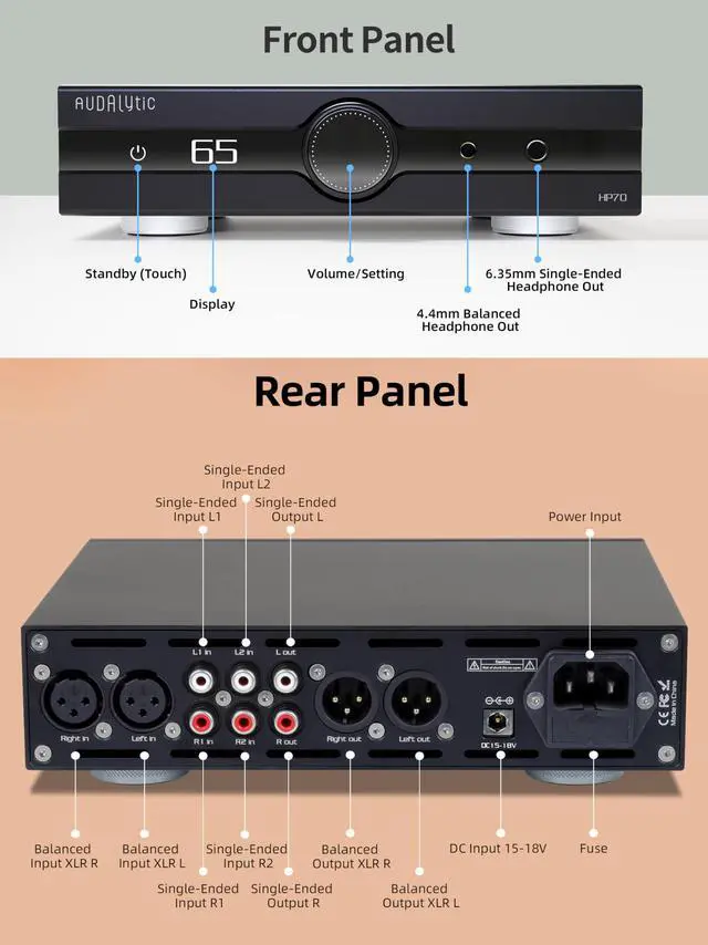 Alt view image 3 of 5 - Gustard AUDALYTIC HP70 Fully Balanced Discrete Headphone Amplifer - Class A Amplifier LME49720 Dual op-amp Preamp 3 line inputs and 2 preamp outputs Remote Control Support (Black)
