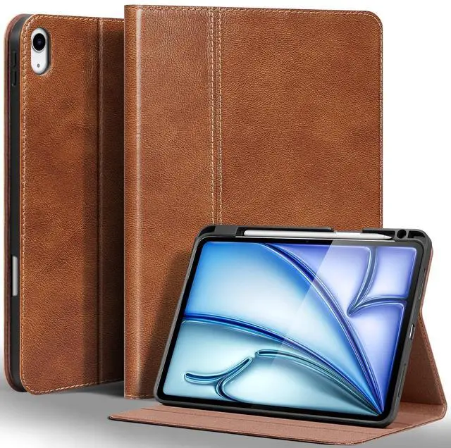 Main image of Gexmil Leather Case for iPad Air 11 Inch M4/M3/M2 (2026/2025/2024),iPad Air 10.9 Inch 5th/4th Gen 2022/2020, Top Grain Leather Cover with Pencil Holder,Auto Sleep/Wake,Vegetable Tanned Brown