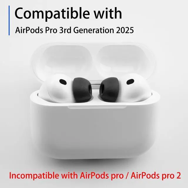 Alt view image 2 of 5 - NANLANFAN Memory Foam Ear Tips for AirPods Pro 3rd Generation 2025, Ultimate Comfort, Replacement Ear Tips for AirPods Pro 3 Earbuds, 3 Pairs (Black, Small)