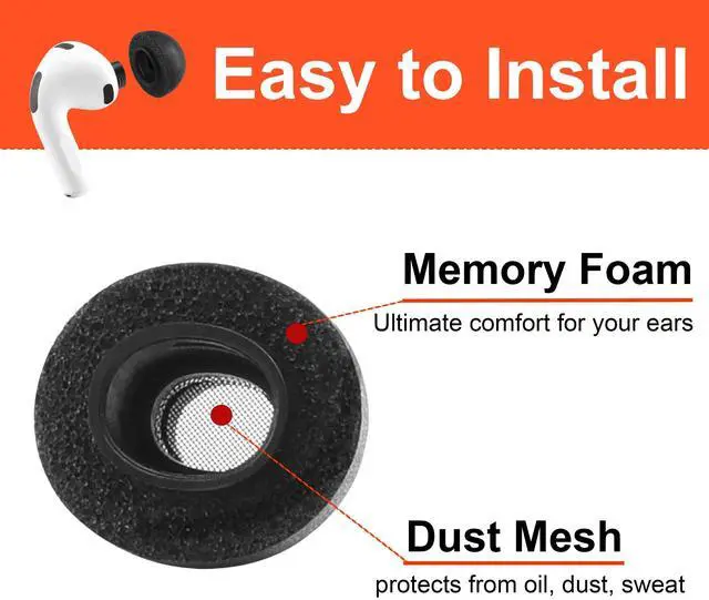 Alt view image 3 of 5 - NANLANFAN Memory Foam Ear Tips for AirPods Pro 3rd Generation 2025, Ultimate Comfort, Replacement Ear Tips for AirPods Pro 3 Earbuds, 3 Pairs (Black, Small)