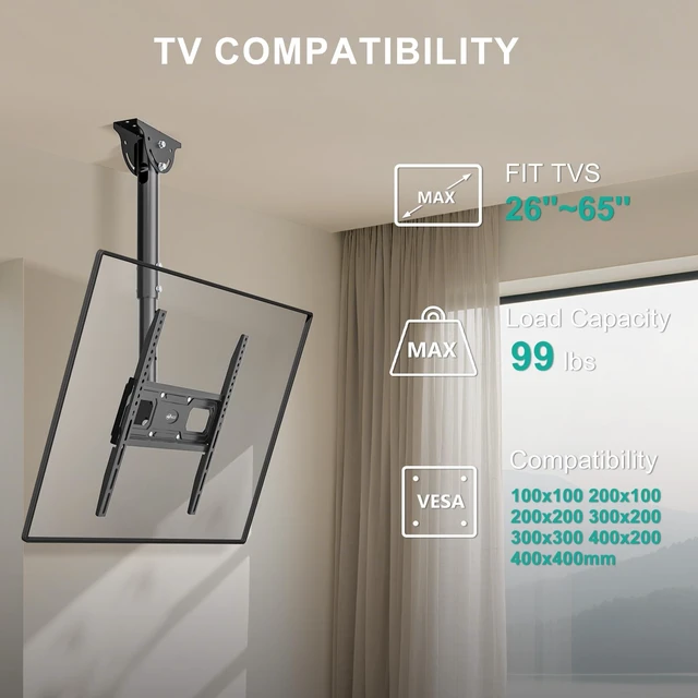 Alt view image 2 of 5 - WALI Ceiling TV Mount for Most 26-65 inch LCD LED OLED 4K TVs, up to 99 lbs