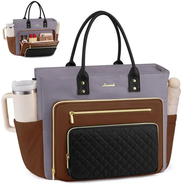 Main image of LOVEVOOK Teacher Tote Bag for Women Work, Laptop Bag Nurse Bags With Large Cup Holder, Professional Computer Briefcase Business Handbag, Diaper Bag Mother Gift, 15.6 Inch