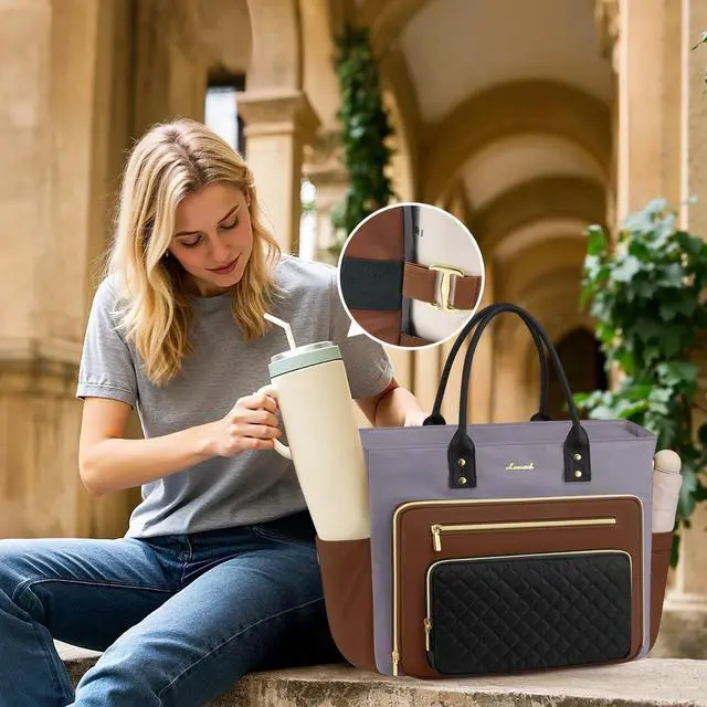 Alt view image 2 of 5 - LOVEVOOK Teacher Tote Bag for Women Work, Laptop Bag Nurse Bags With Large Cup Holder, Professional Computer Briefcase Business Handbag, Diaper Bag Mother Gift, 15.6 Inch