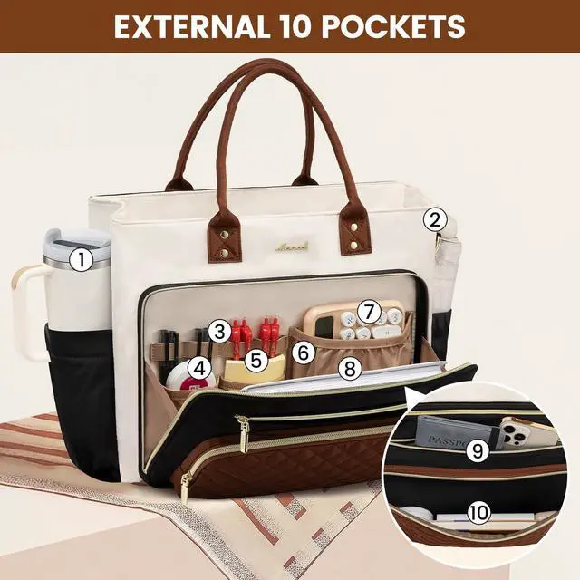 Alt view image 4 of 5 - LOVEVOOK Teacher Tote Bag for Women Work, Laptop Bag Nurse Bags With Large Cup Holder, Professional Computer Briefcase Business Handbag, Diaper Bag Mother Gift, 15.6 Inch
